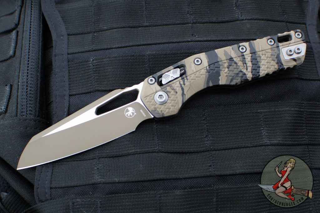 Microtech Knives- M.S.I. Ram-Lok Folder- Tiger Stripe Camo Finished Tri-Grip Injection Molded Handle- Flat Dark Earth Finished Blade And Backspacer 210T-1 PMTEC-Y6