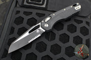 Microtech Knives- M.S.I. Ram-Lok Folder- Black Tri-Grip Injection Molded Handle- Black Part Serrated Edge Blade- Bead Blast Hardware 210T-2 PMBK