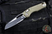 Microtech Knives- M.S.I. Ram-Lok Folder- OD Green Tri-Grip Injection Molded Handle- Black Part Serrated Edge Blade- Bead Blast Hardware 210T-2 PMOD