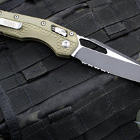Microtech Knives- M.S.I. Ram-Lok Folder- OD Green Tri-Grip Injection Molded Handle- Black Part Serrated Edge Blade- Bead Blast Hardware 210T-2 PMOD