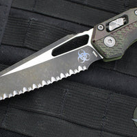 Microtech Knives- M.S.I. Ram-Lok Folder- Outbreak Green Finished Tri-Grip Injection Molded Handle- Black Full Serrated Edge Blade- 210T-3 PMOBS