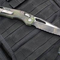 Microtech Knives- M.S.I. Ram-Lok Folder- Outbreak Green Finished Tri-Grip Injection Molded Handle- Black Full Serrated Edge Blade- 210T-3 PMOBS