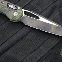 Microtech Knives- M.S.I. Ram-Lok Folder- Outbreak Green Finished Tri-Grip Injection Molded Handle- Black Full Serrated Edge Blade- 210T-3 PMOBS