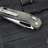 Microtech Knives- M.S.I. Ram-Lok Folder- Outbreak Green Finished Tri-Grip Injection Molded Handle- Black Full Serrated Edge Blade- 210T-3 PMOBS