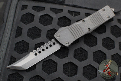 Microtech Combat Troodon (OTF) Knife- Hellhound Edge- Carbon Fiber Top- Black Handle- Black DLC Blade and DLC Hardware 219-1 DLCCFTS