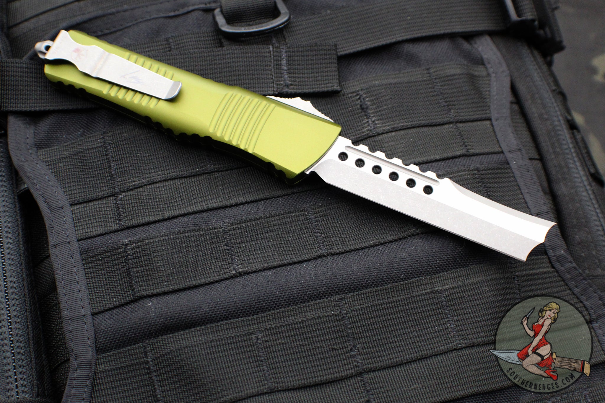 Microtech Combat Hellhound Razor OTF Knife- OD Green Handle- Apocalypt ...