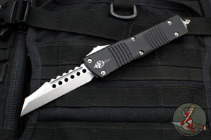 Microtech Combat Warhound OTF Knife- Black Handle- Stonewash Plain Edge Blade 219W-10 S