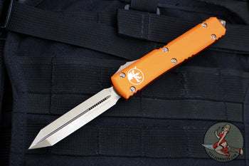 Microtech Ultratech OTF Knife- Spartan Edge- Orange Handle- Bronzed Blade 223-13 OR