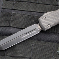 Microtech Ultratech OTF Knife- Spartan Edge- Carbon Fiber Top Handle- Black DLC Blade 223-1 DLCTCFS SN010