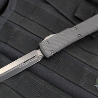 Microtech Ultratech OTF Knife- Spartan Edge- Carbon Fiber Top Handle- Black DLC Blade 223-1 DLCTCFS SN052