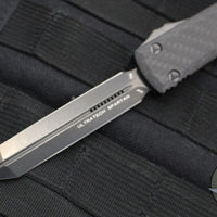 Microtech Ultratech OTF Knife- Spartan Edge- Carbon Fiber Top Handle- Black DLC Blade 223-1 DLCTCFS SN052