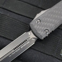 Microtech Ultratech OTF Knife- Spartan Edge- Carbon Fiber Top Handle- Black DLC Blade 223-1 DLCTCFS SN052