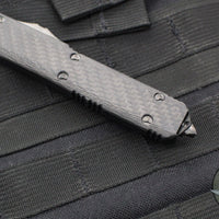 Microtech Ultratech OTF Knife- Spartan Edge- Carbon Fiber Top Handle- Black DLC Blade 223-1 DLCTCFS SN052