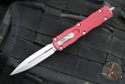 Microtech Dirac OTF Knife- Double Edge- Merlot Red Handle- Stonewash Blade HW 225-10 MR