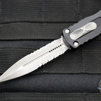 Microtech Dirac- Double Edge- Black Handle- Apocalyptic Part Serrated Blade HW 225-11 AP