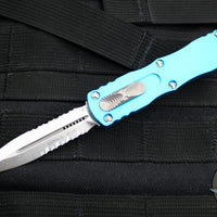 Microtech Dirac OTF Knife- Double Edge- Turquoise Handle- Stonewash Part Serrated Blade  225-11 TQ