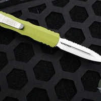 Microtech Dirac OTF Knife- Double Edge- OD Green Handle- Stonewash Full Serrated Blade 225-12 OD