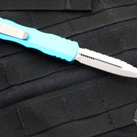Microtech Dirac OTF Knife- Double Edge- Turquoise Handle- Stonewash Full Serrated Blade  225-12 TQ