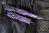 Microtech Dirac OTF Knife- Double Edge- Black/Purple Hex Camo Finished Handle And Plain Edge Blade 225-1 BKPUHXCS