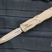 Microtech Dirac OTF Knife- Double Edge- Cerakoted Tan Finished Handle- Tan Blade- Tan HW 225-1 CTA