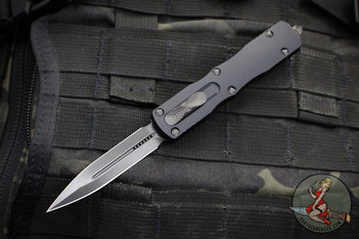 Microtech Dirac OTF Knife- Double Edge- Shadow- Black Handle- Black DLC Blade And HW- 225-1 DLCTSH SN031
