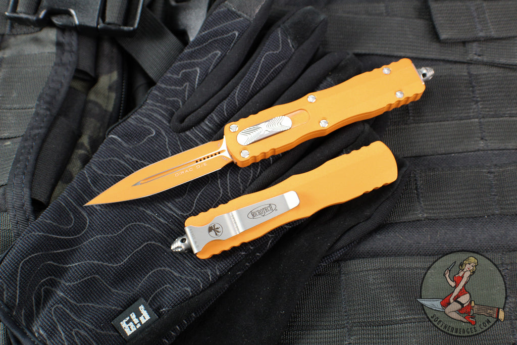 Microtech Dirac OTF Knife- Double Edge- Cerakote Tequila Sunrise Finished Handle- Tequila Sunrise Finished Blade 225-1 TE-C17Z15