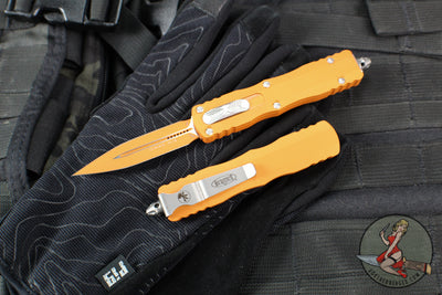 Microtech Dirac OTF Knife- Double Edge- Cerakote Tequila Sunrise Finished Handle- Tequila Sunrise Finished Blade 225-1 TE-C17Z15