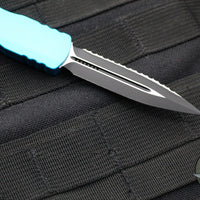 Microtech Dirac OTF Knife- Double Edge- Turquoise Handle- Black Full Serrated Blade and HW 225-3 TQ