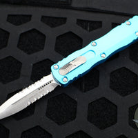 Microtech Dirac OTF Knife- Double Edge- Turquoise Handle- Satin Part Serrated Blade HW 225-5 TQ