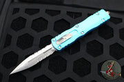 Microtech Dirac OTF Knife- Double Edge- Turquoise Handle- Satin Part Serrated Blade HW 225-5 TQ