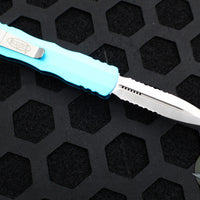 Microtech Dirac OTF Knife- Double Edge- Turquoise Handle- Satin Part Serrated Blade HW 225-5 TQ