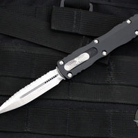 Microtech Dirac OTF Knife- Double Edge- Black Handle- Satin Full Serrated Blade 225-6