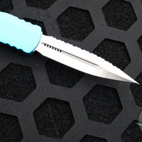 Microtech Dirac OTF Knife- Double Edge- Turquoise Handle- Satin Full Serrated Blade HW 225-6 TQ