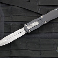 Microtech Dirac Delta OTF Knife- Double Edge- Black Handle- Apocalyptic Part Serrated Blade 227-11 AP