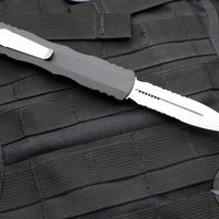 Microtech Dirac Delta OTF Knife- Black Handle- Stonewash Part Serrated Blade 227-11
