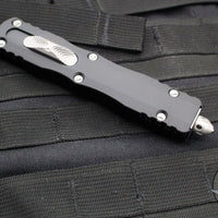 Microtech Dirac Delta OTF Knife- Double Edge- Black Handle- Apocalyptic Full Serrated Blade 227-12 AP