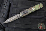 Microtech Dirac Delta OTF Knife- Double Edge- Outbreak Finished Handle- Outbreak Distressed Black Plain Edge Blade 227-1 OBDS