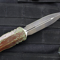 Microtech Dirac Delta OTF Knife- Double Edge- Outbreak Finished Handle- Outbreak Distressed Black Plain Edge Blade 227-1 OBDS