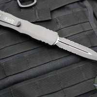 Microtech Dirac Delta OTF Knife- Double Edge- Cerakote Dark Tungsten Handle And Part Serrated Blade 227-2 CDT
