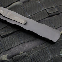 Microtech Dirac Delta OTF Knife- Shadow Edition- Double Edge- Black Handle- Black DLC Full Serrated Blade 227-3 DLCTSH
