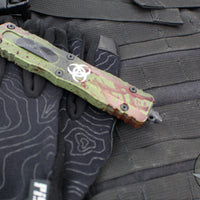 Microtech Dirac Delta OTF Knife- Double Edge- Outbreak Finished Handle- Outbreak Distressed Black Full Serrated Edge Blade 227-3 OBDS