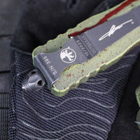 Microtech Dirac Delta OTF Knife- Double Edge- Outbreak Finished Handle- Outbreak Distressed Black Full Serrated Edge Blade 227-3 OBDS