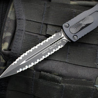 Microtech Dirac Delta OTF Auto Knife- Double Edge- Tactical- Black Handle- Double Full Serrated Black Blade- Black HW 227-D3 T