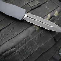 Microtech Dirac Delta OTF Auto Knife- Double Edge- Tactical- Black Handle- Double Full Serrated Black Blade- Black HW 227-D3 T