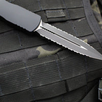 Microtech Dirac Delta OTF Auto Knife- Double Edge- Tactical- Black Handle- Double Full Serrated Black Blade- Black HW 227-D3 T