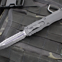 Microtech Dirac Delta OTF Auto Knife- Double Edge- Tactical- Black Handle- Reverse Double Full Serrated Black Blade- Black HW 227-DR 3T