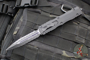 Microtech Dirac Delta OTF Auto Knife- Double Edge- Tactical- Black Handle- Reverse Double Full Serrated Black Blade- Black HW 227-DR 3T