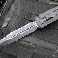 Microtech Dirac Delta OTF Auto Knife- Double Edge- Tactical- Black Handle- Reverse Double Full Serrated Black Blade- Black HW 227-DR 3T