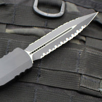Microtech Dirac Delta OTF Auto Knife- Double Edge- Tactical- Black Handle- Reverse Double Full Serrated Black Blade- Black HW 227-DR 3T