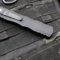 Microtech Dirac Delta OTF Auto Knife- Double Edge- Tactical- Black Handle- Reverse Double Full Serrated Black Blade- Black HW 227-DR 3T